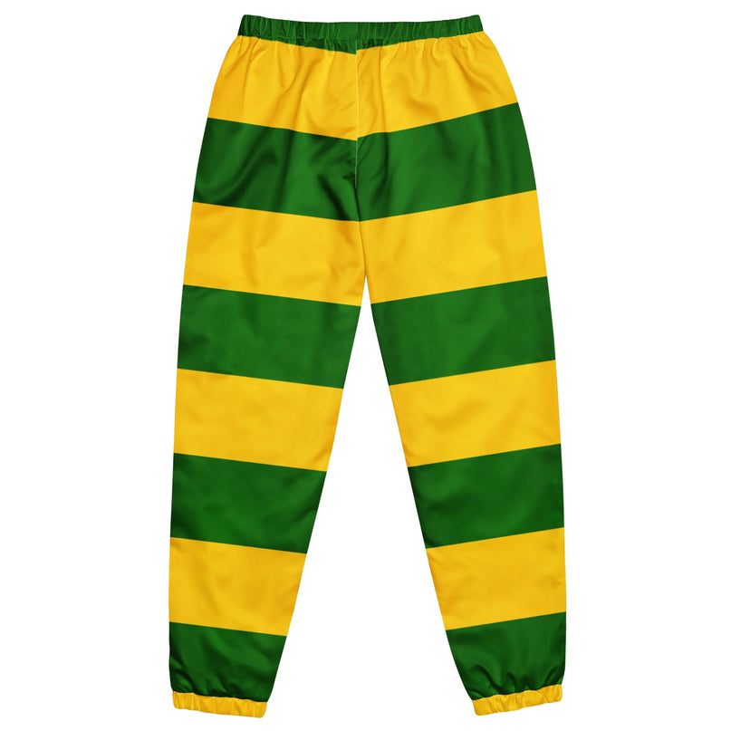 Pantalon rayé vert et jaune inspiré de l'esprit festif du Brésil, représentant les couleurs emblématiques du pays. Conçu pour offrir confort et esthétique, idéal pour une ambiance décontractée ou festive, en hommage au Carnaval et à la culture brésilienne.
