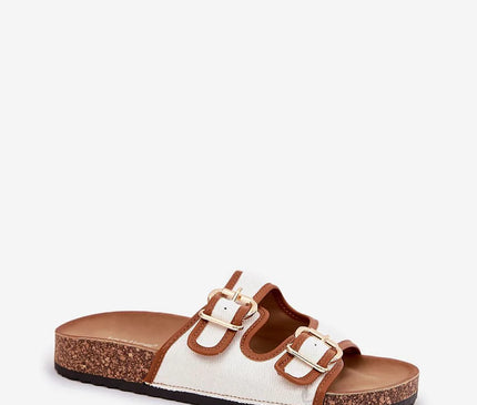 Sandales pour femmes en tissu avec deux sangles ajustables à boucles dorées, plateforme légère en liège de 2,5 cm, semelle profilée pour un confort optimal, parfaites pour les journées chaudes, promenades ou voyages de vacances.