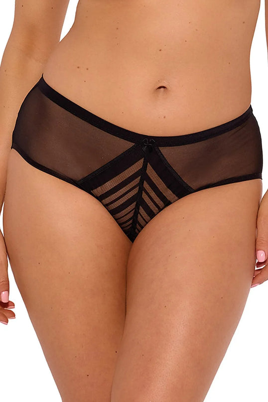 Culotte classique pour femme avec côtés couverts et dos transparent. Ornée de détails en maille pour une touche de sensualité, avec une bande plate à la taille pour un ajustement parfait. Lingerie élégante et confortable, idéale pour un cadeau ou un accessoire de luxe.