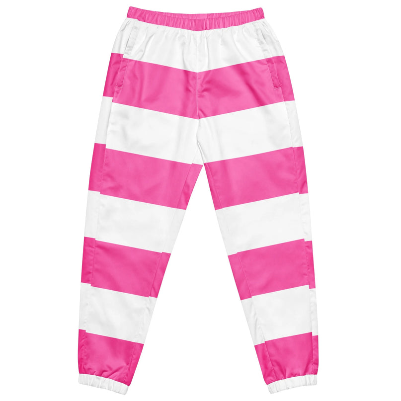 Pantalon décontracté à rayures blanches et roses, inspiré de l'esprit brésilien et de la mode urbaine vibrante. Idéal pour un style unique combinant confort, esthétisme et ambiance festive, parfait pour bouger ou refléter la joie de vivre brésilienne.