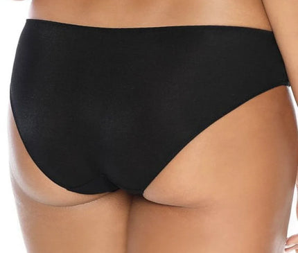 Vue arrière de la culotte Phenomenal Jackie en tricot extensible noir, conçue pour le confort et l'élégance, gousset en coton et détails en dentelle à l'avant. Sous-vêtement pour femme disponible en plusieurs tailles, idéal pour les hanches de 88 à 115 cm.