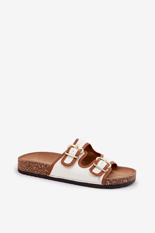 Sandales pour femmes en tissu avec deux sangles ajustables à boucles dorées, plateforme légère en liège de 2,5 cm, semelle profilée pour un confort optimal, parfaites pour les journées chaudes, promenades ou voyages de vacances.