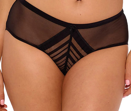 Culotte classique pour femme avec côtés couverts et dos transparent. Ornée de détails en maille pour une touche de sensualité, avec une bande plate à la taille pour un ajustement parfait. Lingerie élégante et confortable, idéale pour un cadeau ou un accessoire de luxe.