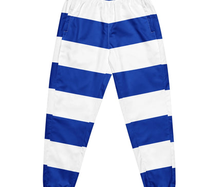 Pantalon ample à rayures horizontales blanches et bleues, inspiré du style décontracté et festif du Brésil. Idéal pour refléter l'énergie vibrante des plages et des fêtes brésiliennes, tout en offrant confort et allure moderne.